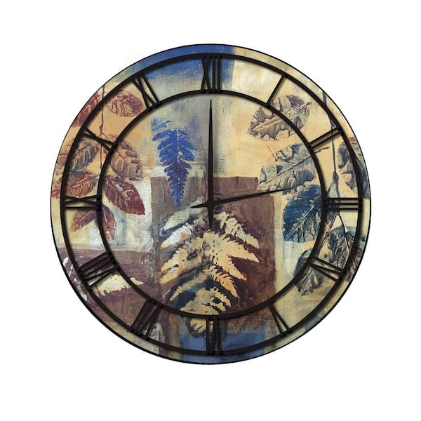 Unbranded "Leaves in Blue" Full Coverage Art and Black Numbers Imaged Wall Clock