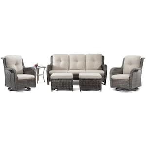 6-Piece Wicker Outdoor Sectional Sofa Set Patio Conversation with Beige Cushions
