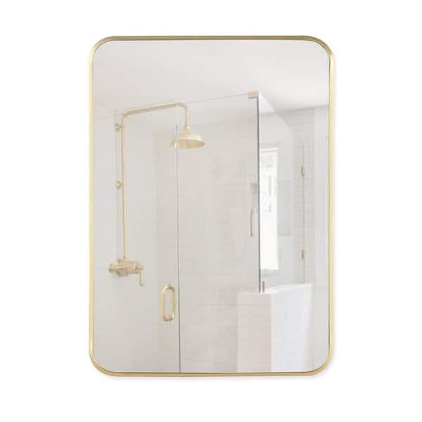 Mirrorize Canada Rounded Rectangle Gold Bathroom Aluminum Framed Decorative Wall Mirror ( 36 in. H x 24 in. W )