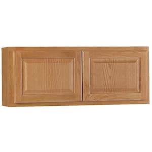 Hampton 36 in. W x 12 in. D x 15 in. H Assembled Wall Bridge Kitchen Cabinet in Medium Oak without Shelf