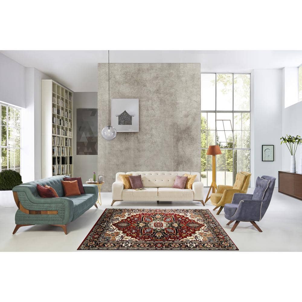 Traditional Serapi Hand-Knotted Wool Rug in Red and Navy, 9' x 12'