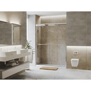 Paragon 3/8 Series 60 in. x 76 in. Semi-Framed Sliding Shower Door with Curved Towel Bar in Chrome and Clear Glass