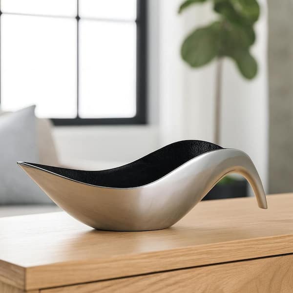 Aluminum Boat Decorative Bowl in Silver and Black Matte