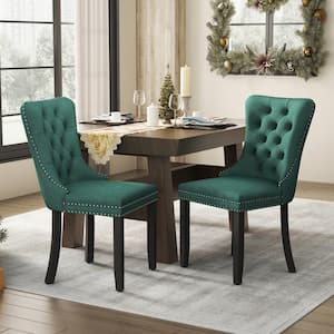 High-End Tufted Green Chair with Nailhead Trim (19.7 in. W x 37.5 in. H) (Set of 2)
