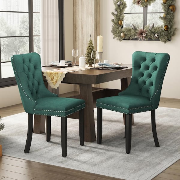aisword High-End Tufted Green Chair with Nailhead Trim (19.7 in. W x 37.5 in. H) (Set of 2)