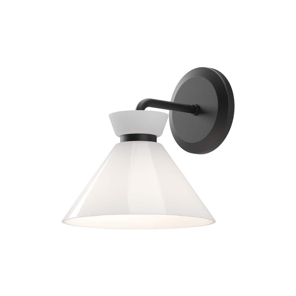 Matte Black and Opal Glass Dimmable Bath Sconce