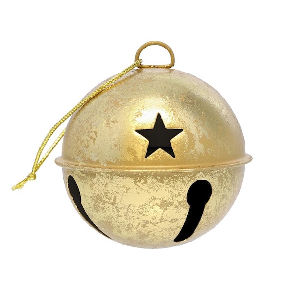 Haute Decor 3.35 in. Gold Foil Metal Jingle Bell Christmas Ornament  (6-Pack) B850686 - The Home Depot