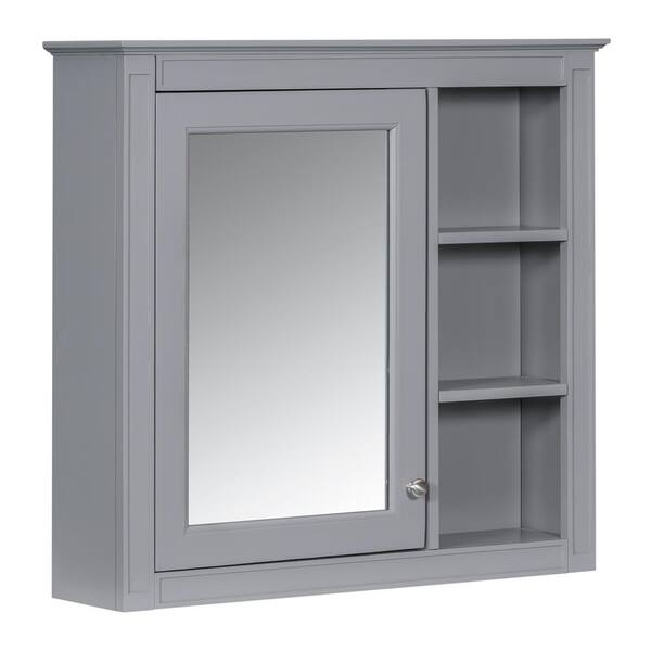 FUNKOL 29.92 x 7.32 x 28 In. Green Wall Mounted Modern Bathroom Storage Cabinet with Door Mirror and 3-Open Storage Dividers