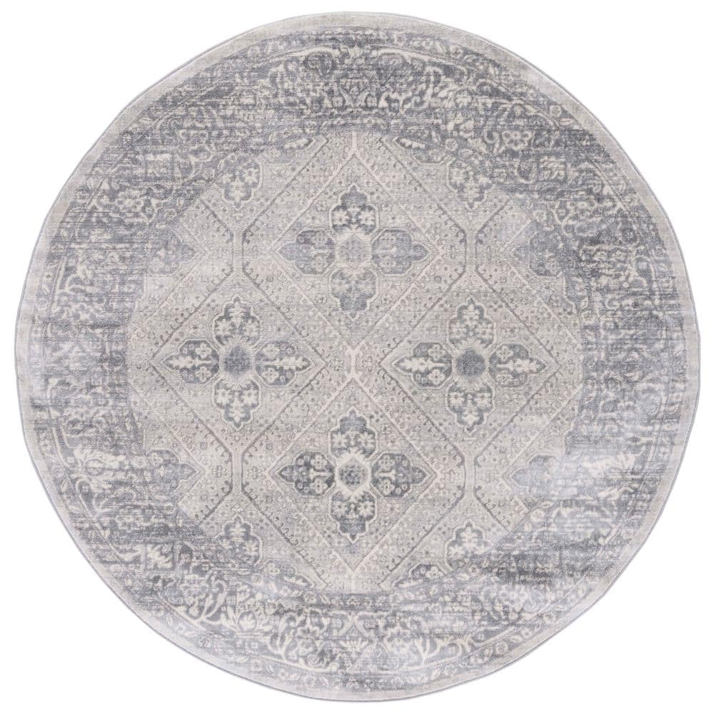 Brentwood 7 ft. x 7 ft. Gray/Ivory Distressed Ornate Border Round Area Rug price history on PriceWatchPro
