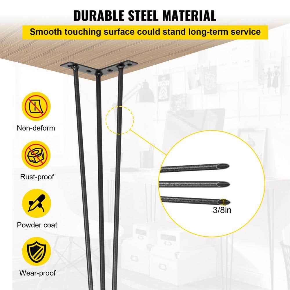 18" Black Carbon Steel Hairpin Table Legs Set of 4