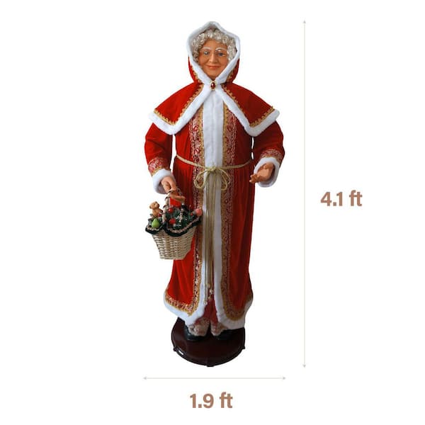 58 in. Dancing Mrs.Claus with Hooded Cloak and Basket,Standing Decor, Motion-Activated Christmas Animatronic