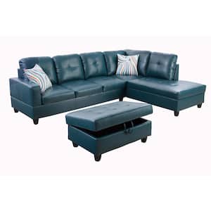 Turquoise Right Facing Faux Leather Sectional Sofa Set