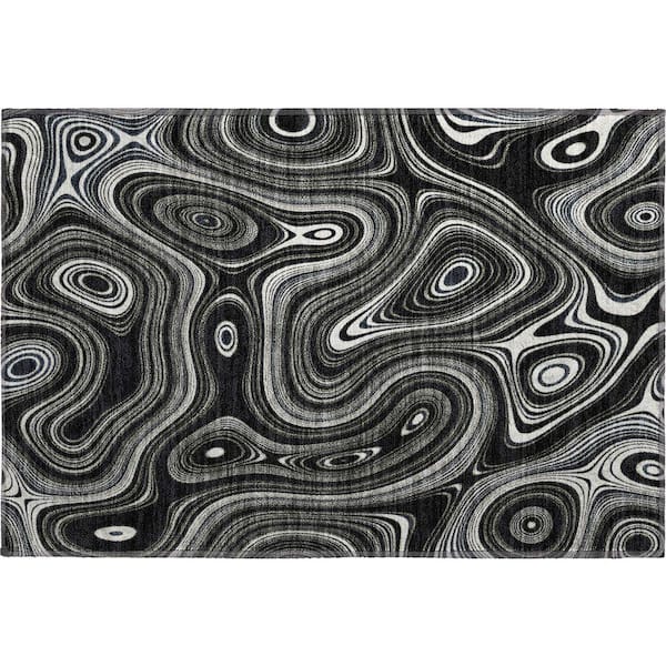 Mayfield Premium Machine Washable Abstract AMF2097 Black 2 ft. x 3 ft. Accent Rug