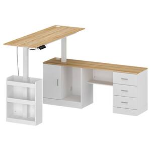 63 in. W L- Shaped White Wood Adjustable Height Computer Desk Ergonomic Writing Desk With Memory Preset Controller