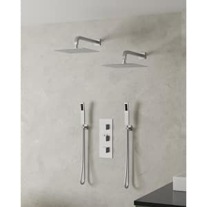 8-Spray Patterns  Wall Mount Two 12 in. Fixed Shower Head with Handheld with Two Curved Flat Handheld Shower Head