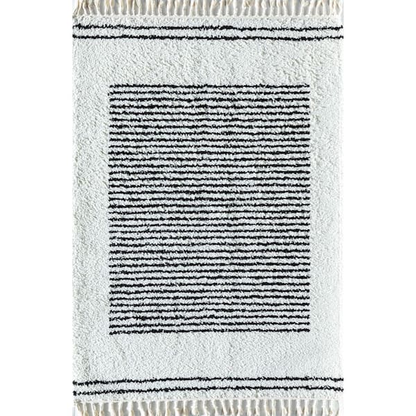 CosmoLiving by Cosmopolitan Snow Veil Stripe Shag White 8 ft. x 10 ft. Area Rug