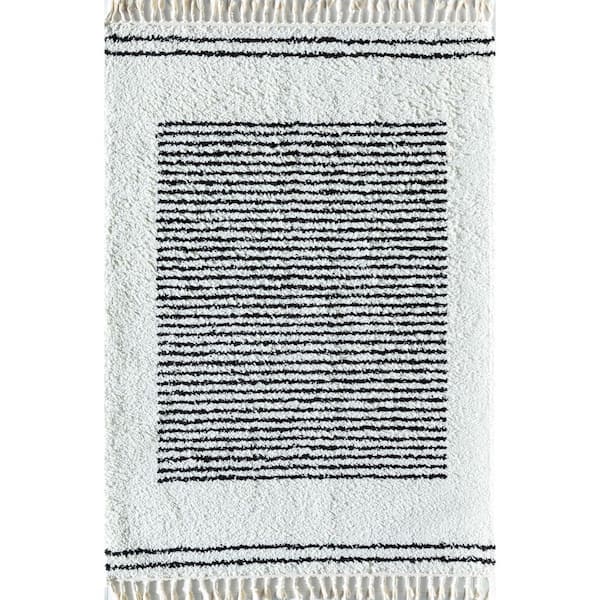 Rugs America Snow Veil White 5 ft. x 7 ft. Stripe Shag Area Rug