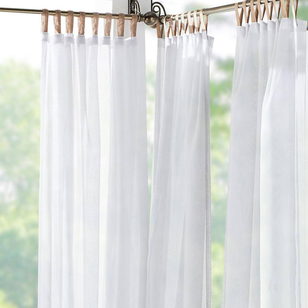 White Sheer Polyester Tab Top Indoor/Outdoor Curtain Panel