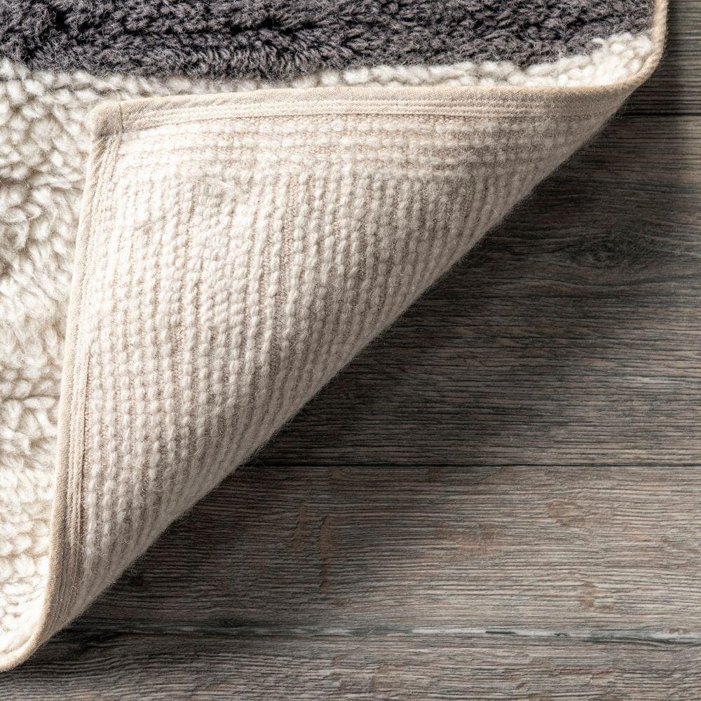 Ivory and Black Striped Wool Washable Area Rug 5' x 8'