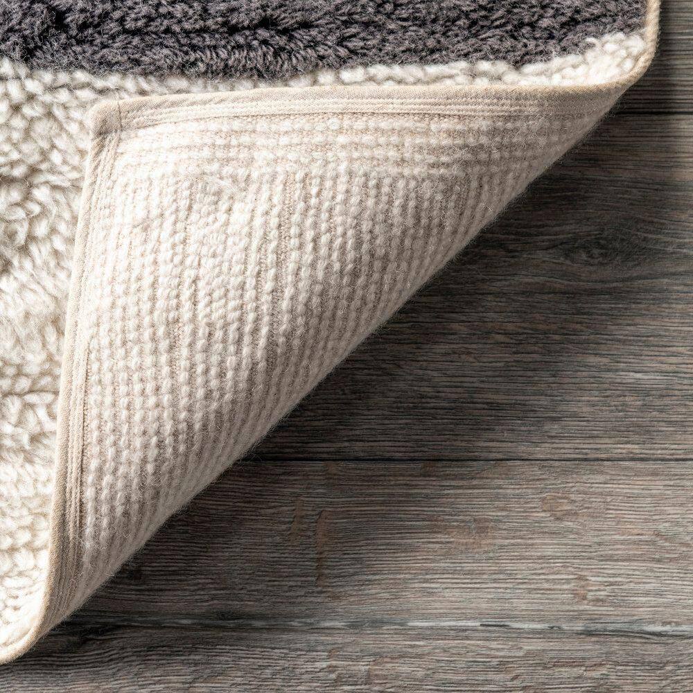 Ivory and Black Striped Wool Washable Area Rug 5' x 8'