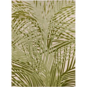 Aloha Ivory Green 10 ft. x 14 ft. Botanical Contemporary Area Rug