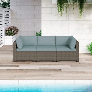 Keys Metal Outdoor Sectional Set with Sky Blue Cushions