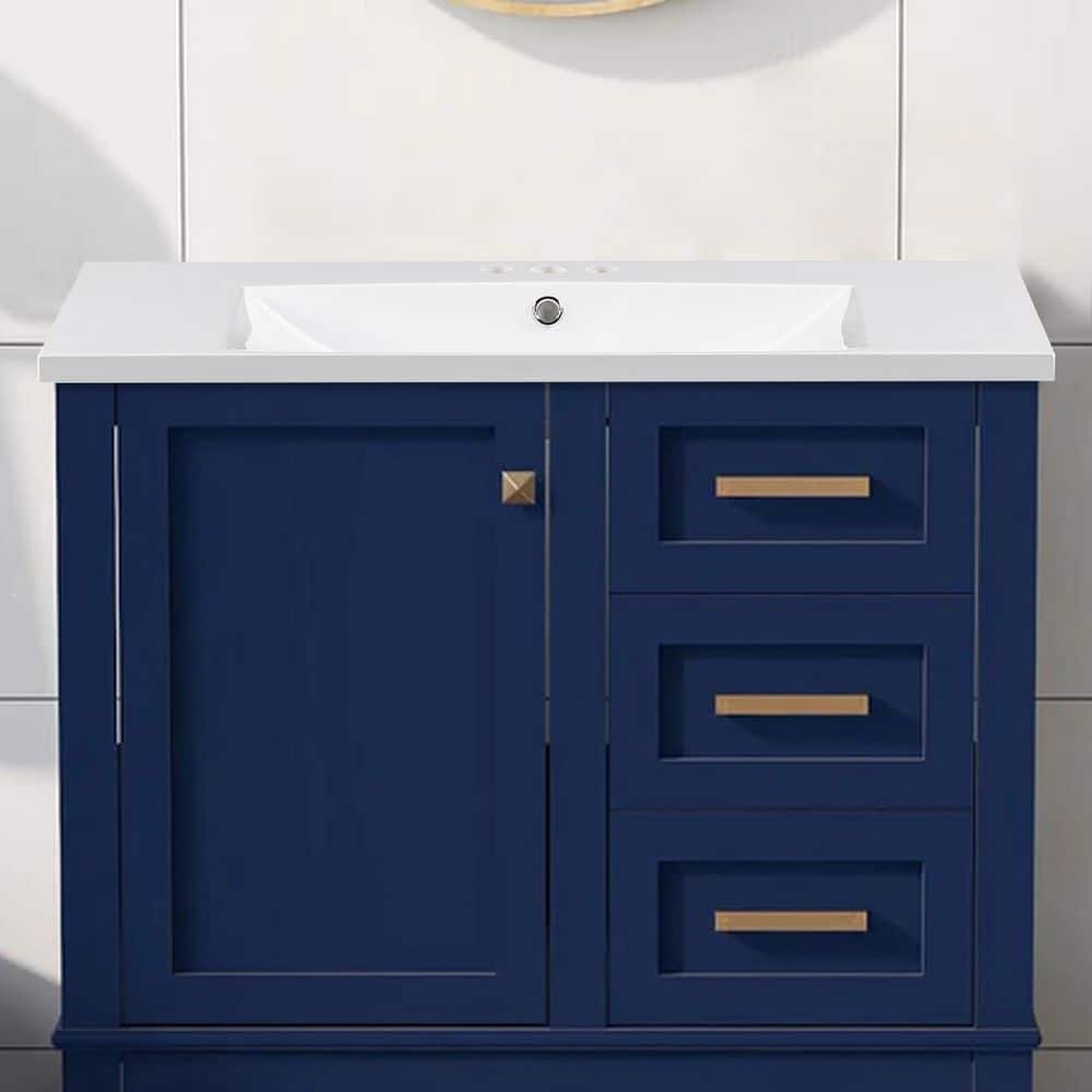 36" White Resin Square Bathroom Sink with Faucet Holes