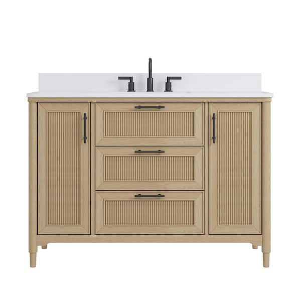Evie 49 in. Single Sink Freestanding Light Oak Bath Vanity with White Quartz Top and Backsplash Assembled