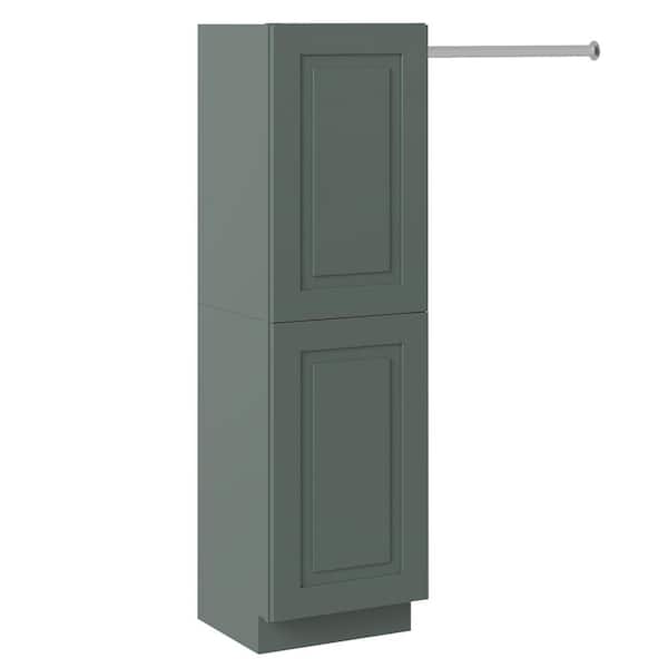 MILL'S PRIDE Greenwich Aspen Green 64.5 in. H x 18 in. W x 12 in. D Plywood Laundry Room Wall Cabinet Tower and Rod with 2 Shelves