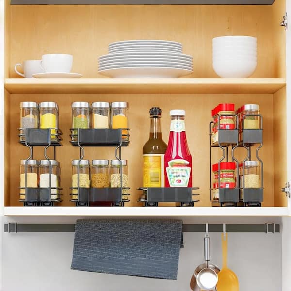 5.2 in. x 10.75 in. x 10 in. 2-Tier Pull Out Spice Rack Organizer with Labels for Kitchen Cabinet, Black (2-Pack)