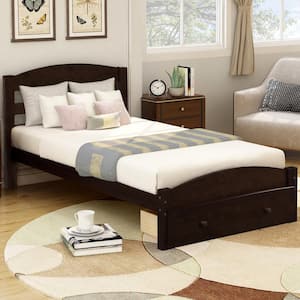 41.30 in. W Espresso Twin Solid Pine Wood Platform Bed Frame with Storage Drawer and Wood Slat Support