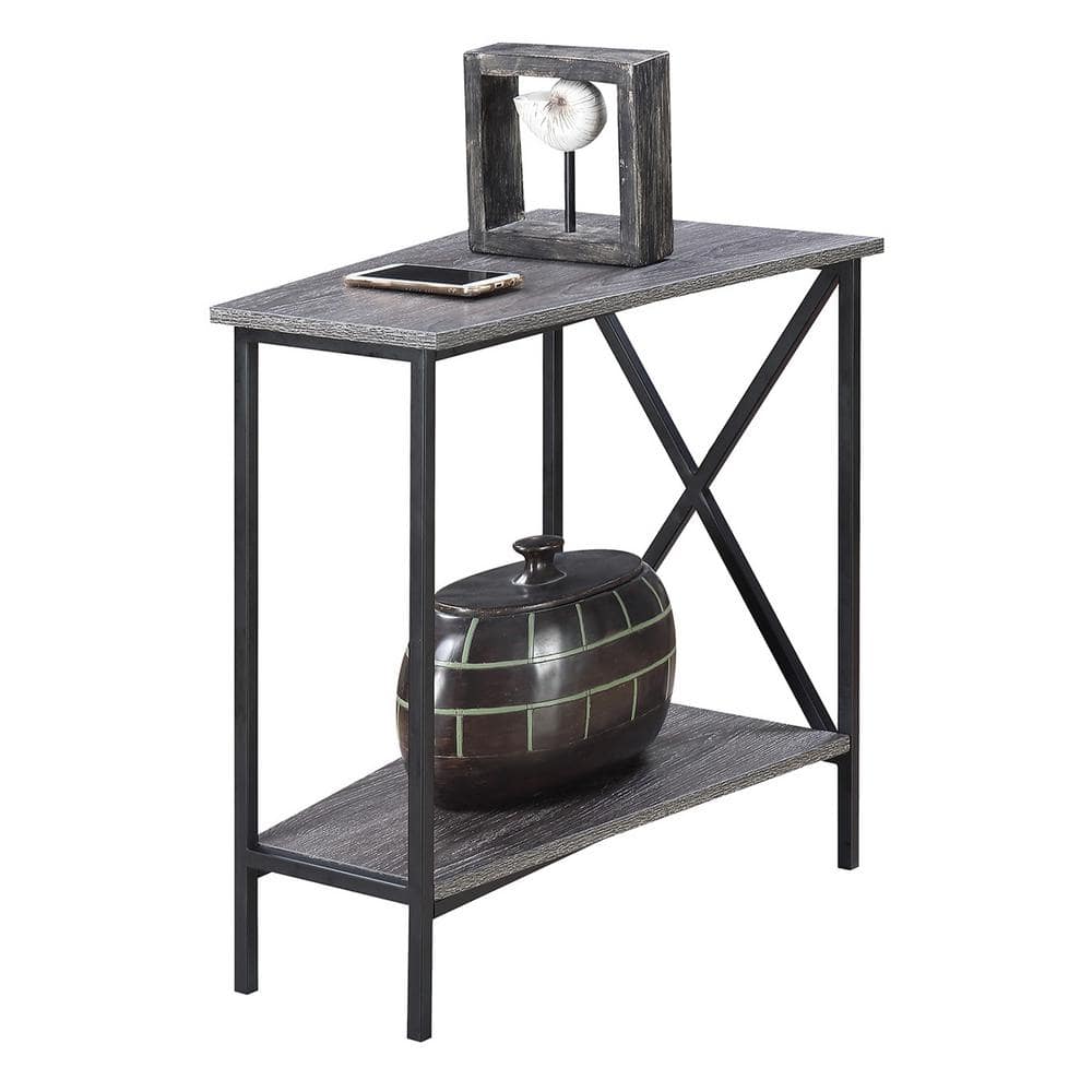 Weathered Gray and Black Triangular Wood Metal End Table