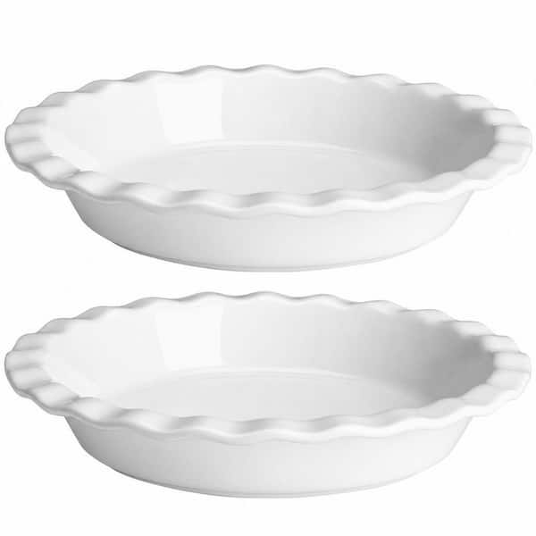 Ceramic 9 in. 40 oz. Round Pie Dishes with Fluted Edges for Quiche, Apple Pies, Pot Pies, Non Stick (Set of 2)