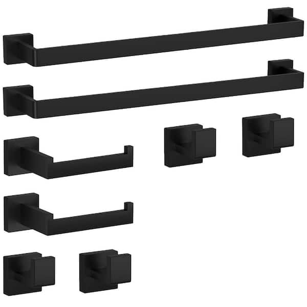 10-Piece Bath Hardware Set Included Towel Bar, Towel Ring, Toilet Paper Holder and Towel Hooks in Matte Black