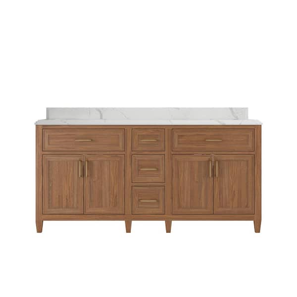 Willow Collections Santa Monica 72 in. W x 22 in. D x 36 in. H Double Sink Bath Vanity in Dark Natural with 1.5 in. Calacatta Laza Top