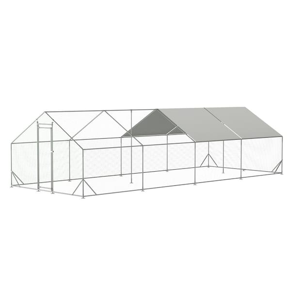 GOGEXX 10 ft. L x 26 ft. W Large Metal Walk-In Chicken Coop Poultrycages with Waterproof Anti-Ultraviolet Cover for Outside