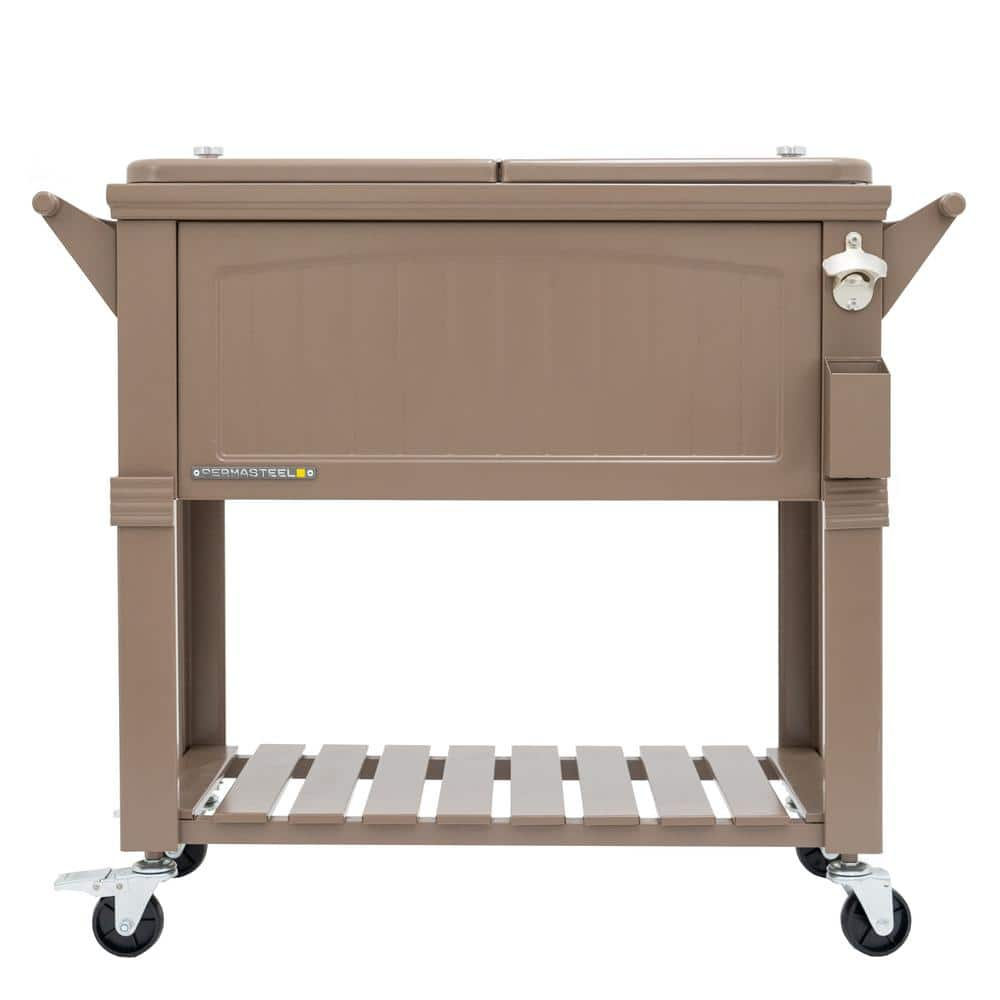 PERMASTEEL 80 qt. Taupe Antique Furniture Style Rolling Patio Cooler PS ...