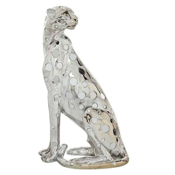 Litton Lane Silver Polystone Leopard Sculpture 98675 - The Home Depot