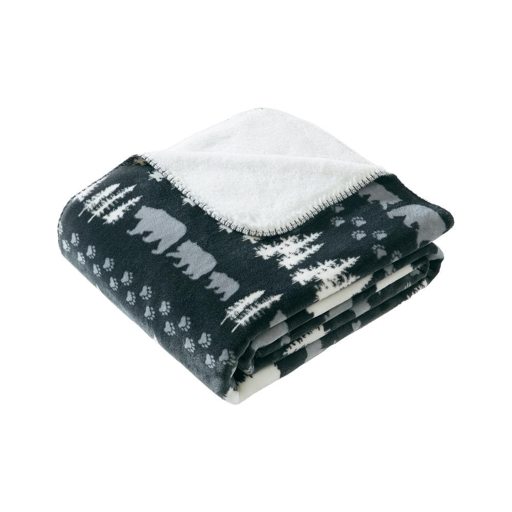 Coleman Grey Reversible Micromink and Sherpa Throw Blanket 60" x 80"