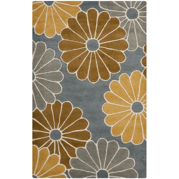 Soho Gray/Yellow Doormat 3 ft. x 4 ft. Floral Area Rug