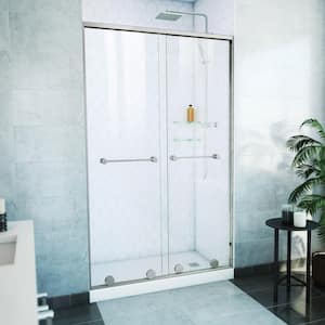 Harmony 48 in. W x 76 in. H Sliding Semi Frameless Shower Door in Brushed Nickel with Clear Glass
