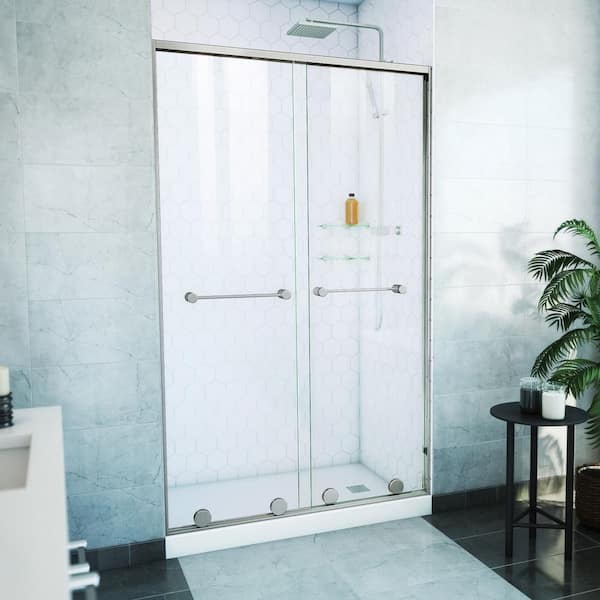 DreamLine Harmony 48 in. W x 76 in. H Sliding Semi Frameless Shower Door in Brushed Nickel with Clear Glass