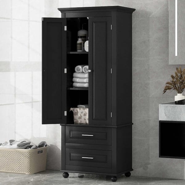 Black 62.5 in. H Accent Cabinet, Bathroom Storage Cabinet with 2-Drawers