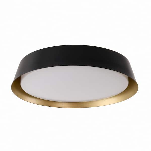 Briignite 12 in. Black and Gold Dry Rated Flush Mount Lighting with No Glass Round Shade 1-Pack