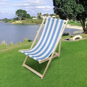 Stripe Folding Wood Outdoor Lounge Chair in Blue