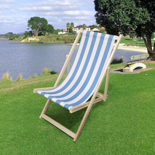 SUNRINX Stripe Folding Wood Outdoor Lounge Chair in Blue
