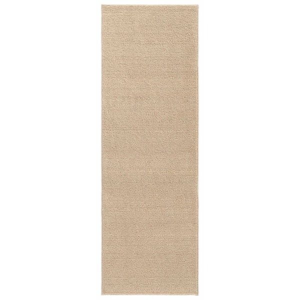 Palmer Plush 2 ft. x 6 ft. Champagne Tan Washable Non Slip Solid Color Area Rug