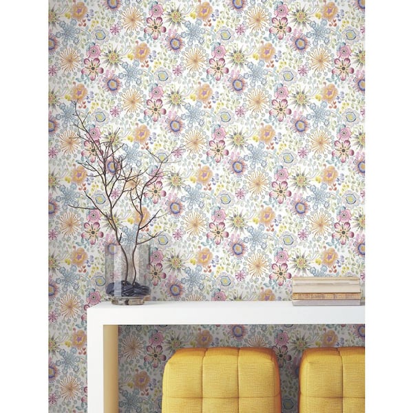 Magic Garden Multicolor White Peel and Stick Wallpaper
