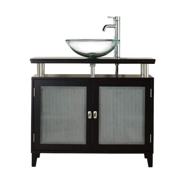 Home Decorators Collection Moderna 36 in. W x 21 in. D Bath Vanity in Black with Marble Vanity Top in Black and Two Glass Doors