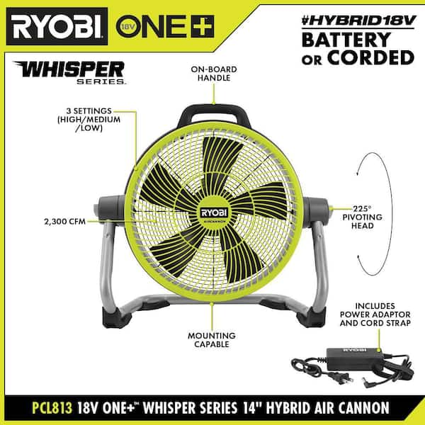 RYOBI ONE 18V 14 in. Hybrid Air Cannon Kit with 2.0 Ah Battery